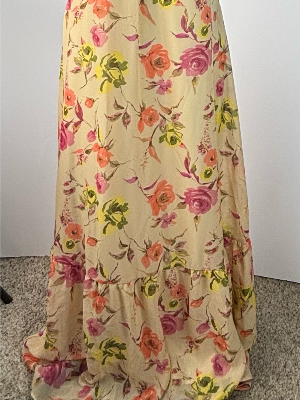 Taylor Cream Floral Maxi Skirt with Pink, Coral & Green Blooms